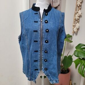 Zana Di Denim Vest Velvet Trim Button Detail Sleeveless‎ Jean Plus 18/20 Zipper